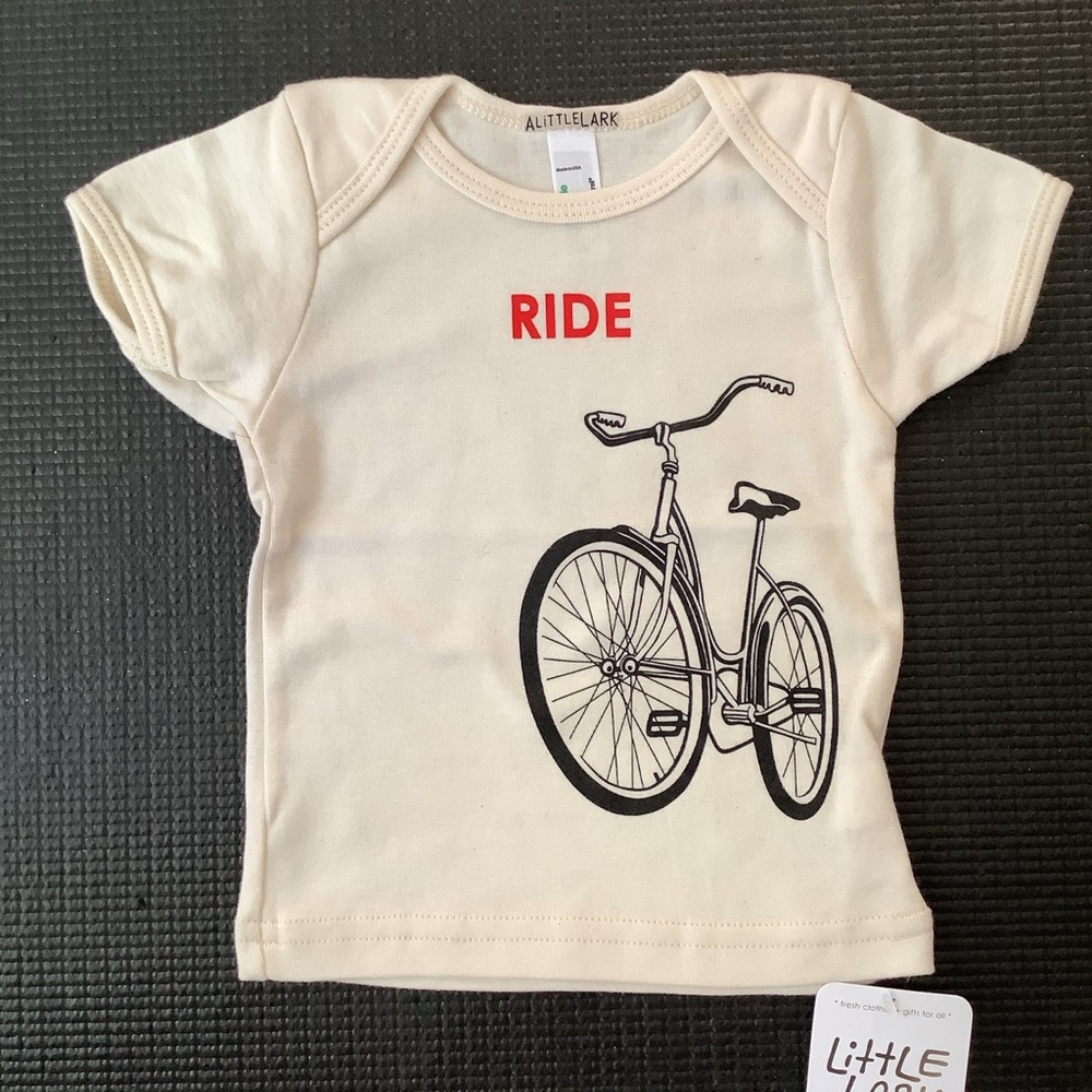 Little Lark “Ride” organic baby t- shirt 6-12m NWT 🚴‍♀️
